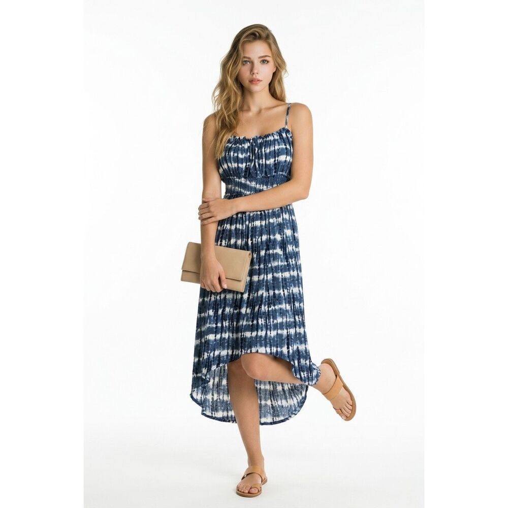 Derek Heart Navy and White Tie-Dye Midi Dress